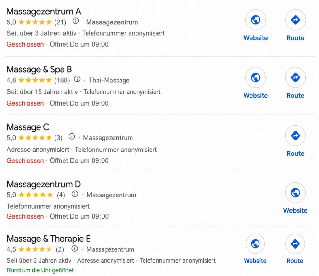 Anonymisierte Darstellung von Google Ergebnissen